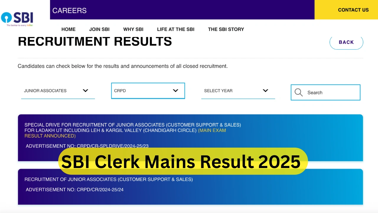 SBI Clark Mains Result 2025 Update